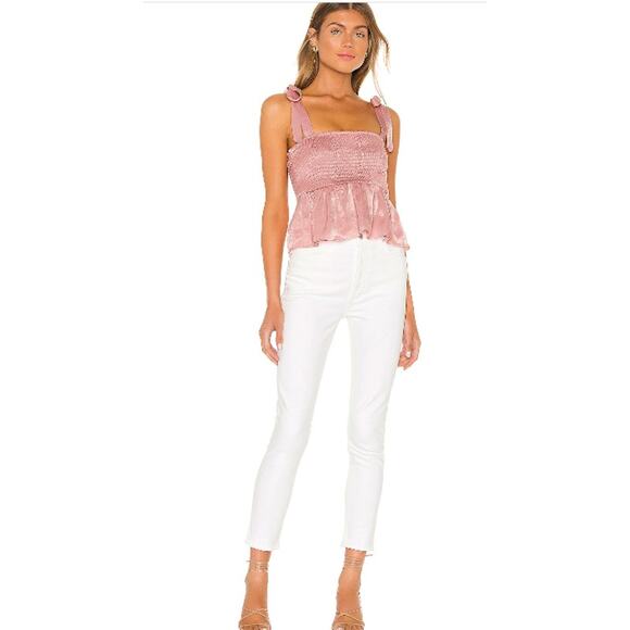 Lovers and Friends Revolve Harmony Smocked Shoulder Tie Pink Top Size Medium - Picture 13 of 13